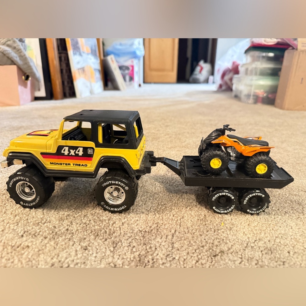 Vintage Monster Tread Tootsie Toy 4x4 Monster Truck With Trailer And ATV